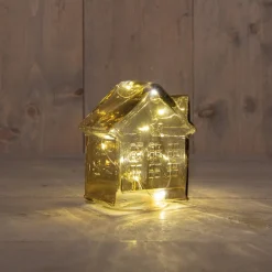 Anna's Collection kerstfiguur huisje oranje met verlichting 12 x 12 x 14 cm