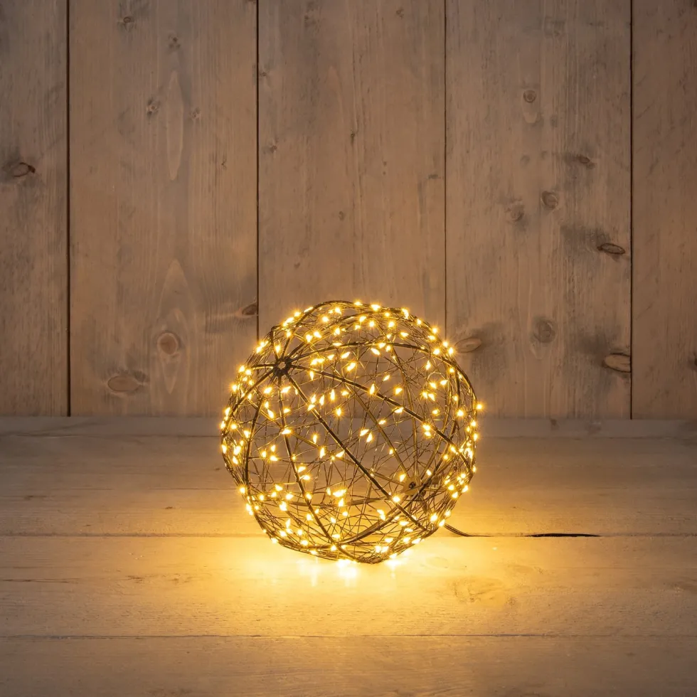 Anna's Collection kersthanger lichtbol zwart met knipperfunctie D 18 H 20 cm