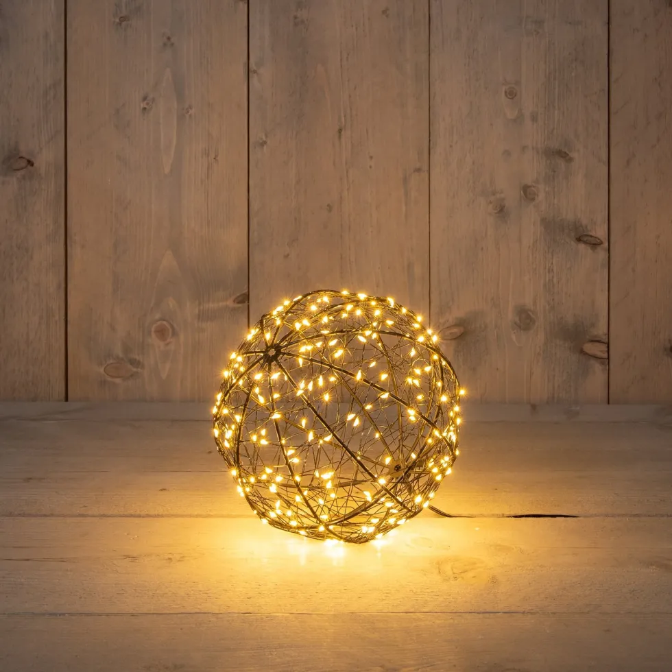 Anna's Collection kersthanger bal zwart met verlichting D 18 H 20 cm