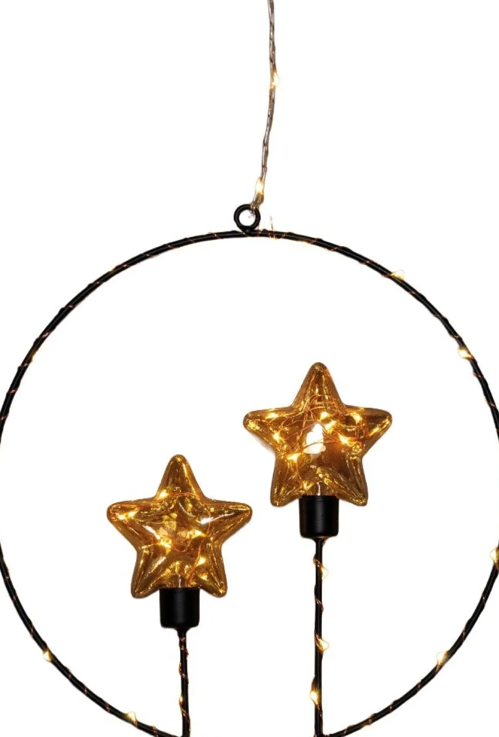 Anna's Collection kersthanger cirkel sterren zwart met verlichting 28 x 29 cm