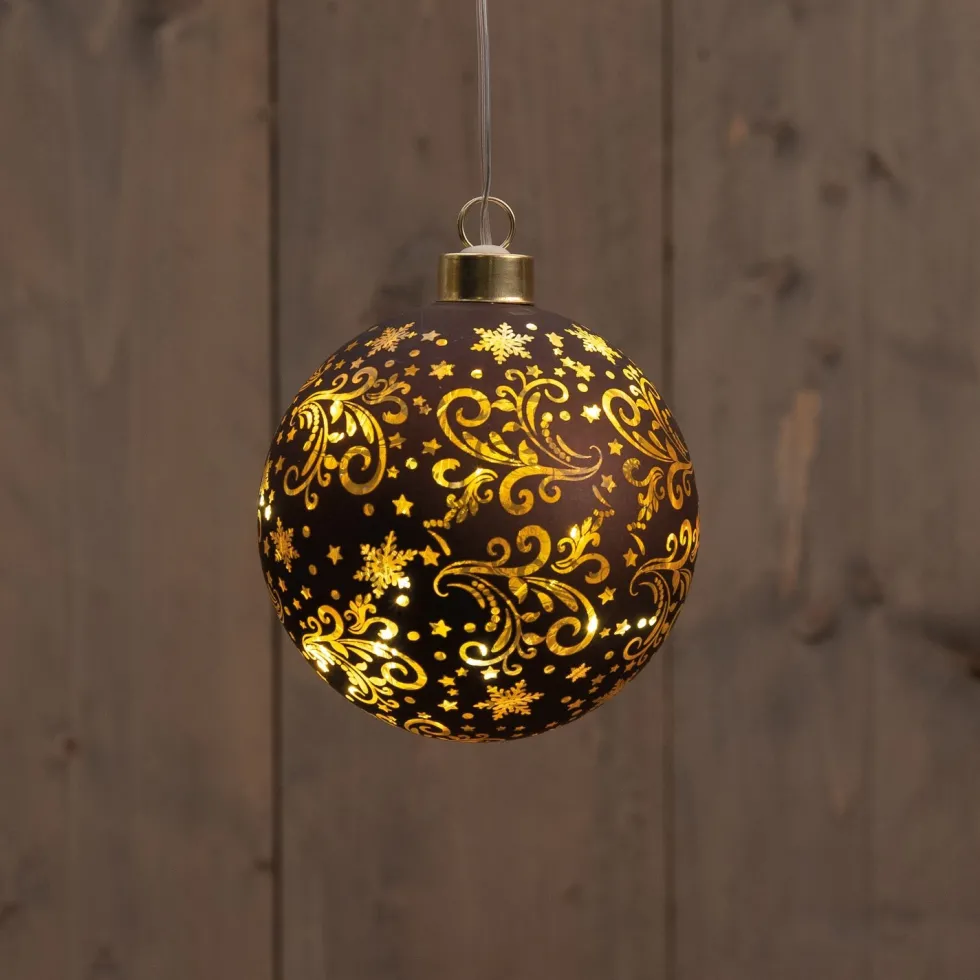 Anna's Collection kersthanger Stars bal bruin met verlichting D 10 cm