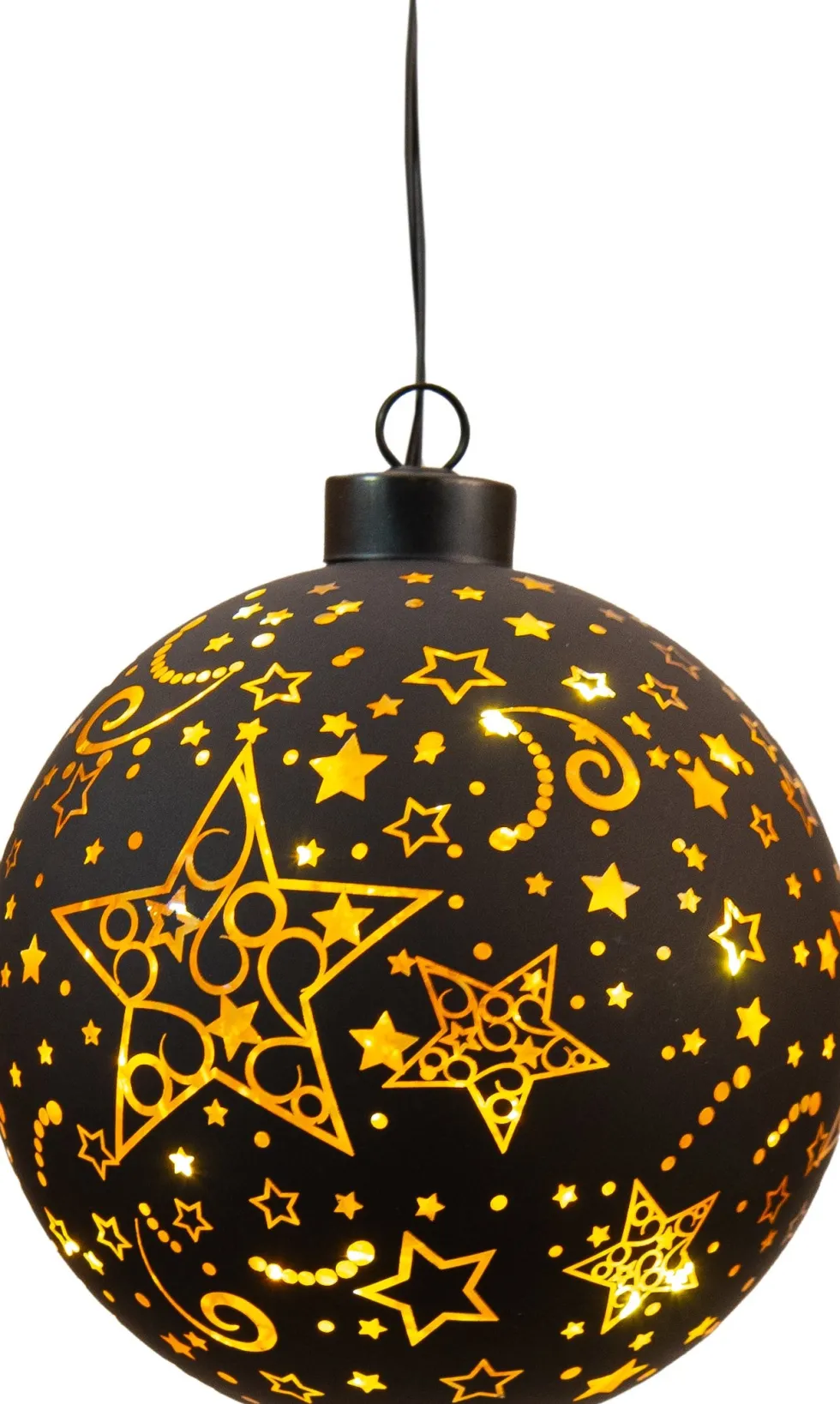 Anna's Collection kersthanger Stars bal zwart met verlichting D 10 cm