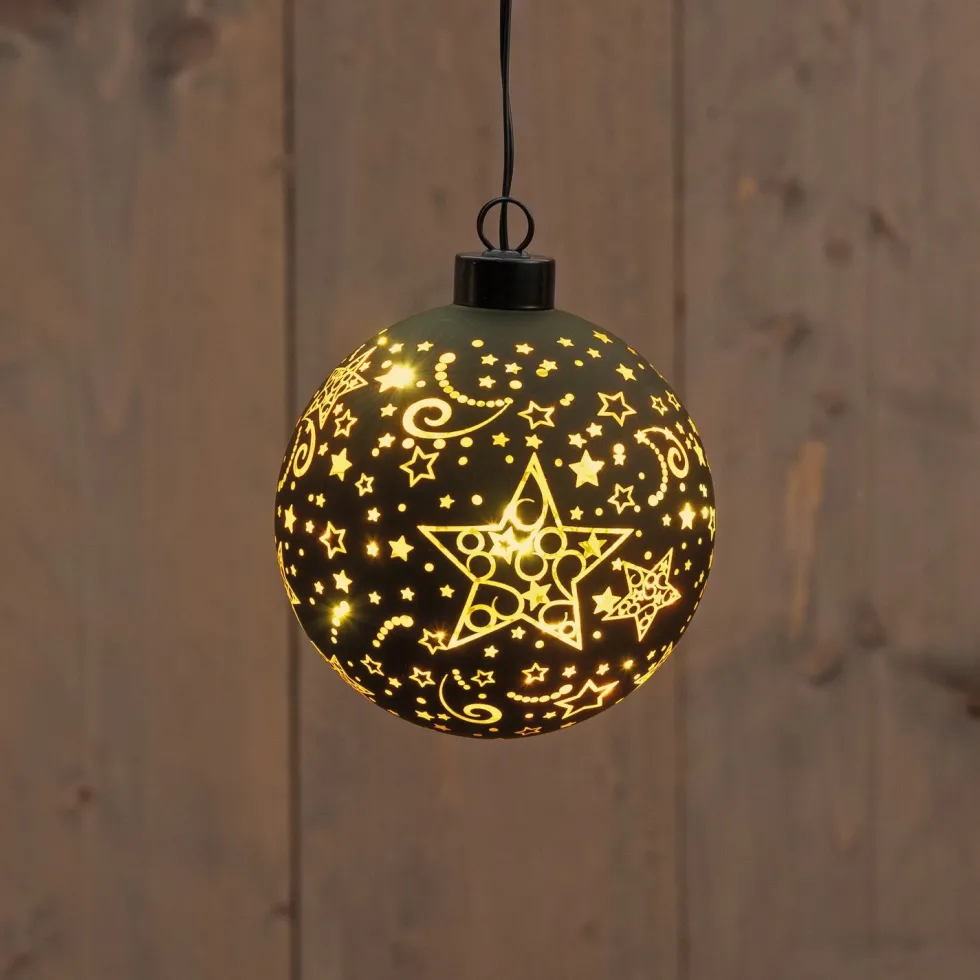 Anna's Collection kersthanger Stars bal zwart met verlichting D 10 cm