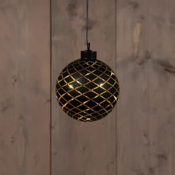 Anna's Collection kersthanger Cosma bal zwart met verlichting D 11 cm