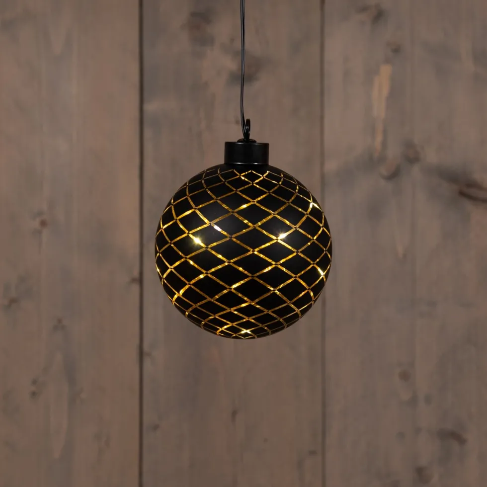 Anna's Collection kersthanger Cosma bal zwart met verlichting D 11 cm