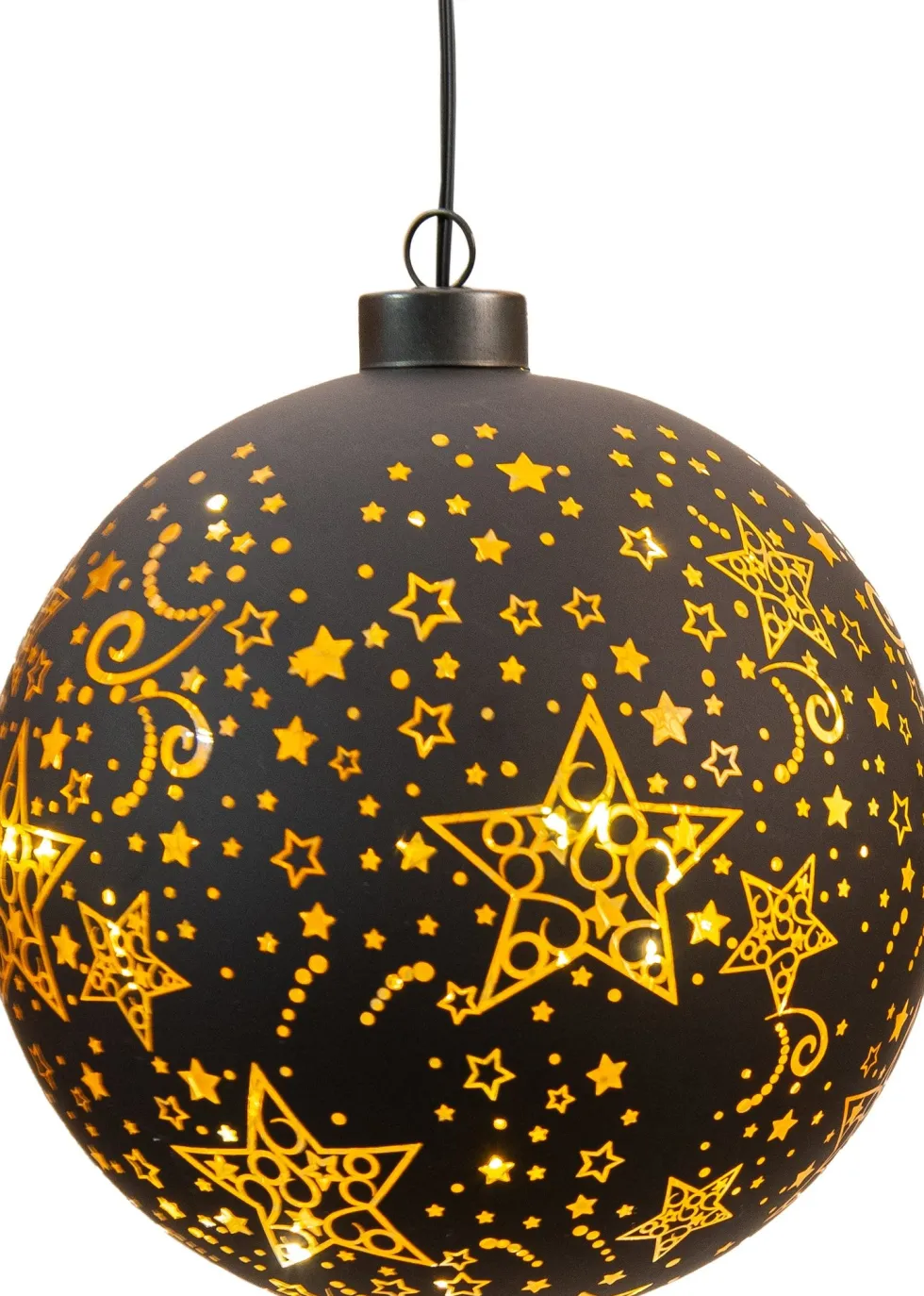 Anna's Collection kersthanger Stars bal zwart met verlichting D 15 cm