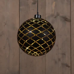 Anna's Collection kersthanger Cosma bal zwart met verlichting D 15 cm