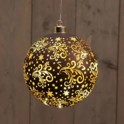 Anna's Collection kersthanger Stars bal bruin met verlichting D 15 cm