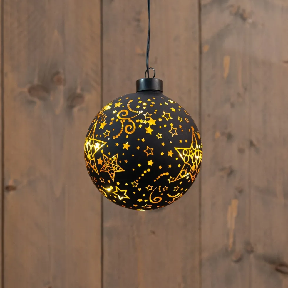 Anna's Collection kersthanger Stars bal zwart met verlichting D 12 cm