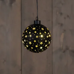 Anna's Collection kersthanger Cosma bal sterren zwart met verlichting D 11 cm