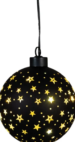 Anna's Collection kersthanger Cosma bal sterren zwart met verlichting D 11 cm