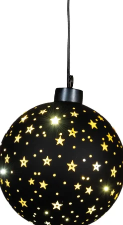 Anna's Collection kersthanger Cosma bal sterren zwart met verlichting D 13 cm