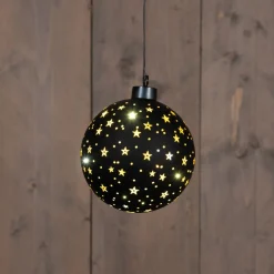 Anna's Collection kersthanger Cosma bal sterren zwart met verlichting D 13 cm