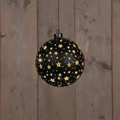 Anna's Collection kersthanger Cosma bal sterren zwart met verlichting D 15 cm