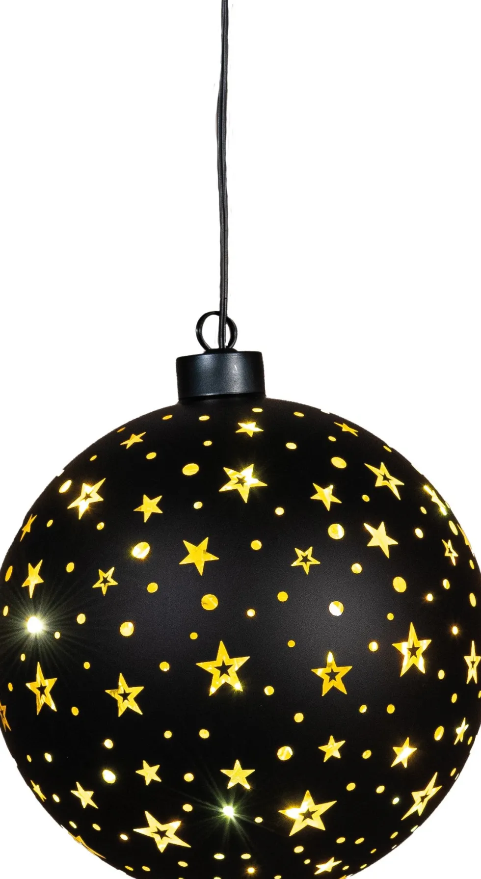 Anna's Collection kersthanger Cosma bal sterren zwart met verlichting D 15 cm