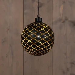 Anna's Collection kersthanger Cosma bal zwart met verlichting D 13 cm