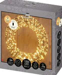 Anna's Collection kerstkrans zwart met 1200 lampjes D 36 H 8 cm
