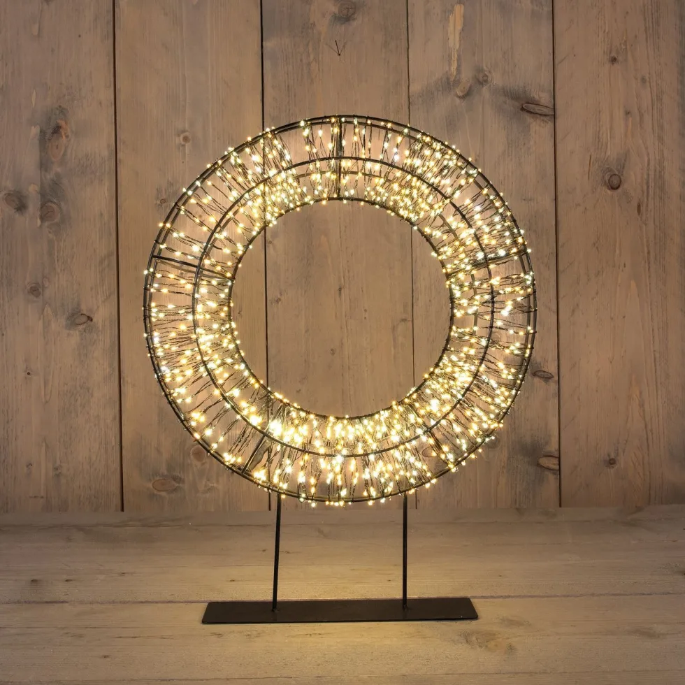 Anna's Collection kerstkrans op voet met 1200 lampjes warm wit / extra warm met knipperfunctie 36 x 9 x 47,5 cm