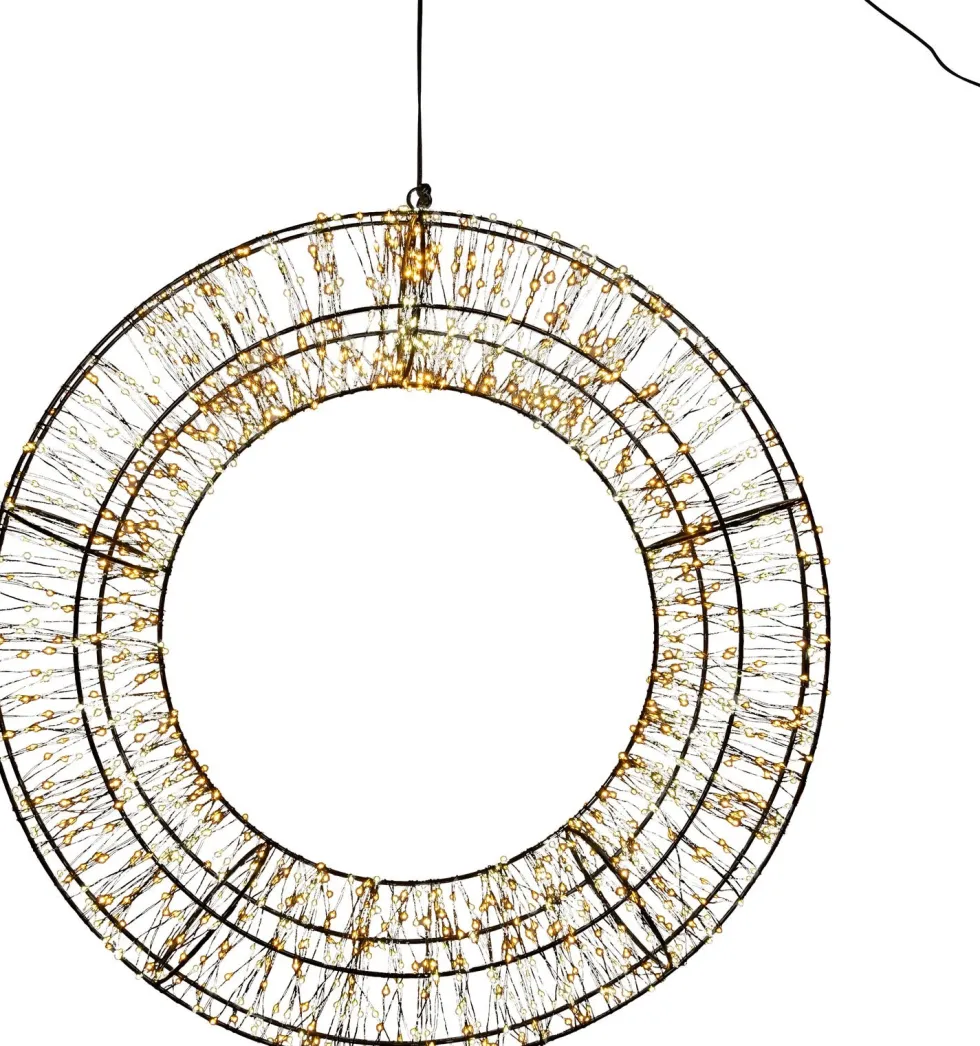 Anna's Collection kerstkrans zwart met 1200 lampjes warm wit / extra warm D 36 H 9 cm