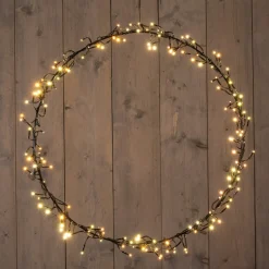 Anna's Collection kerstkrans zwart met 156 lampjes warm wit D 52 H 5 cm