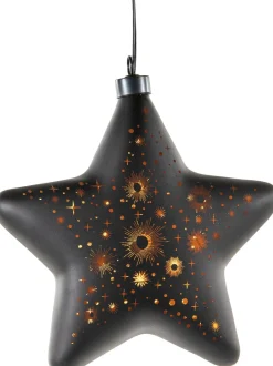 Anna's Collection kerst ornament Kosmos ster zwart met verlichting 19 x 19 cm