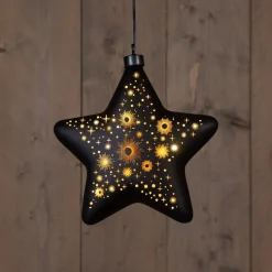 Anna's Collection kerst ornament Kosmos ster zwart met verlichting 19 x 19 cm