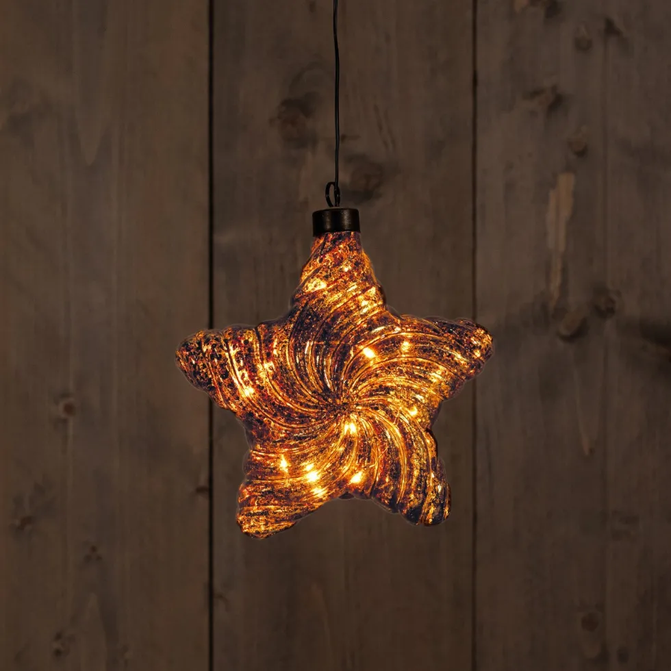 Anna's Collection kerst ornament Odil ster versleten goud met verlichting 15 x 15 cm