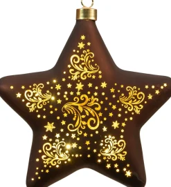 Anna's Collection kerstster Stars bruin met verlichting D 19 H 6,5 cm