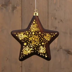 Anna's Collection kerstster Stars bruin met verlichting D 19 H 6,5 cm