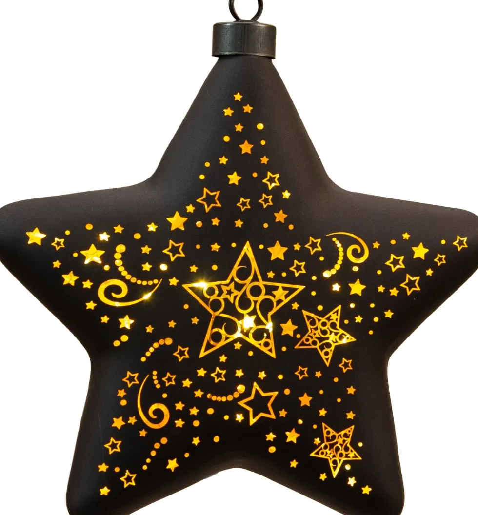 Anna's Collection kerstster Stars zwart met verlichting D 19 H 6,5 cm