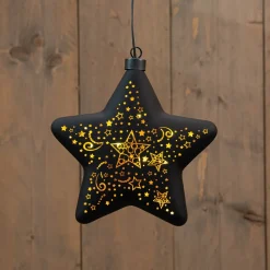 Anna's Collection kerstster Stars zwart met verlichting D 19 H 6,5 cm