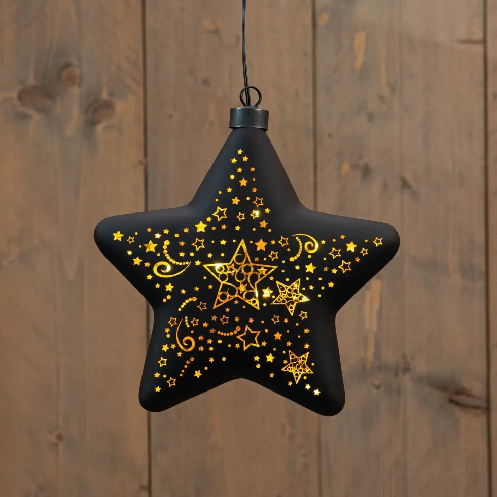 Anna's Collection kerstster Stars zwart met verlichting D 19 H 6,5 cm