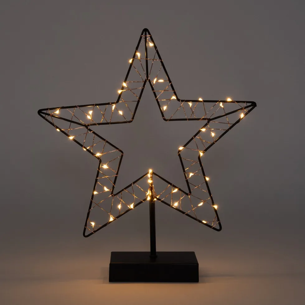 Anna's Collection kerstster zwart met verlichting 29,5 x 34,5 cm