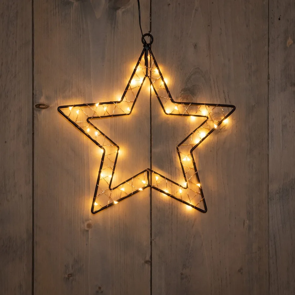 Anna's Collection kerstster zwart met verlichting 30 x 30,5 cm