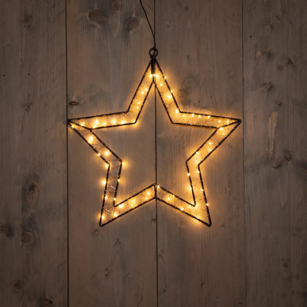 Anna's Collection kerstster zwart met verlichting 40 x 40,5 cm