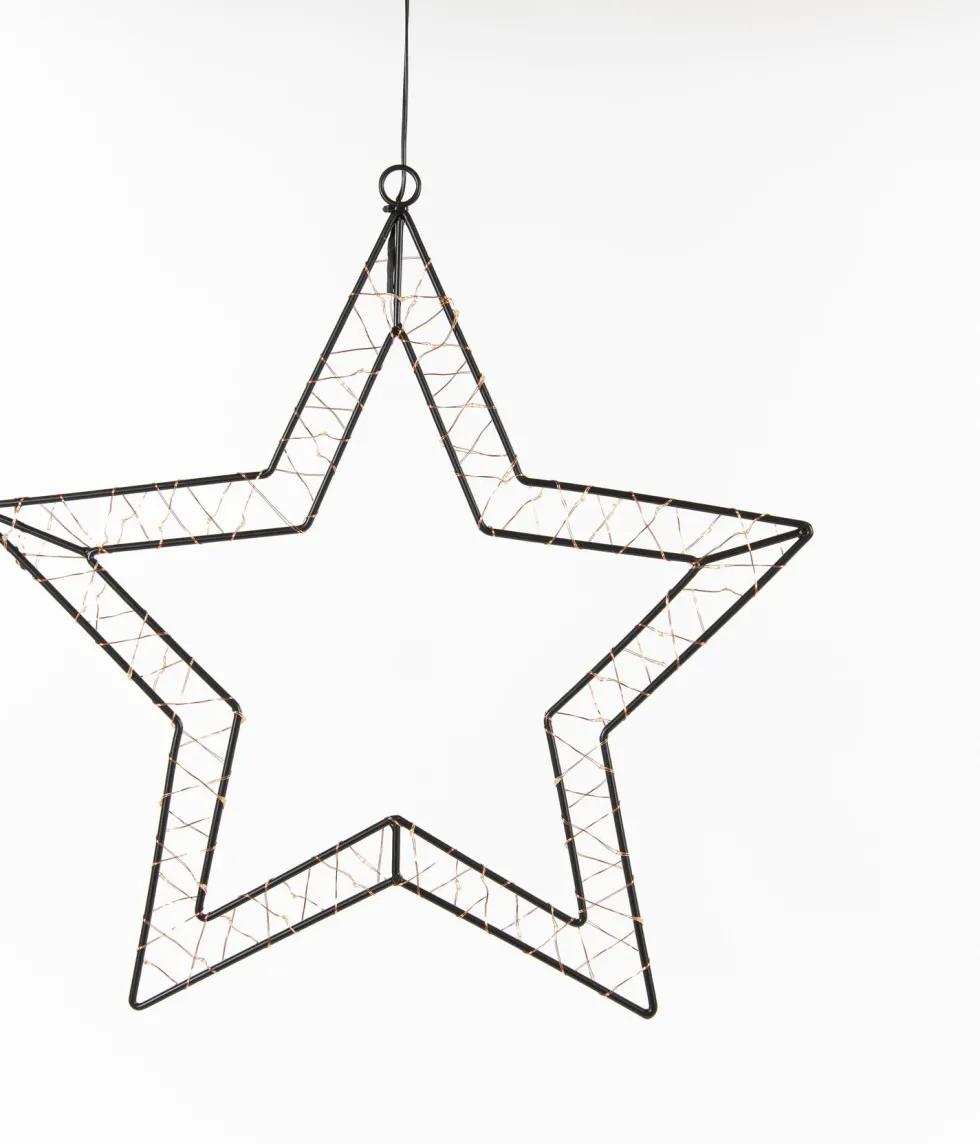 Anna's Collection kerstster zwart met verlichting 40 x 40,5 cm