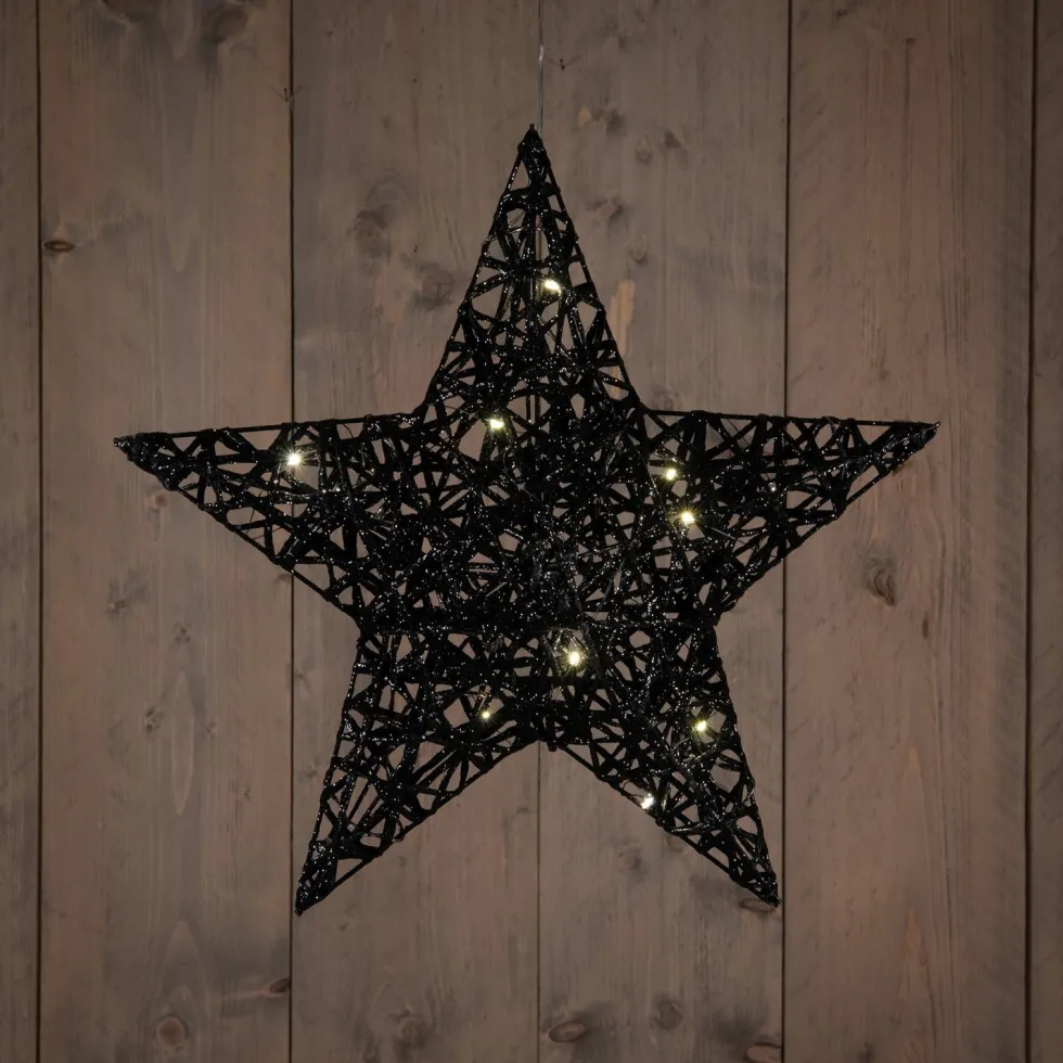 Anna's Collection kerstster zwart met verlichtingD 40 H 9 cm