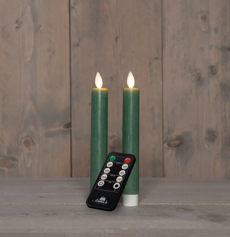 Anna's Collection LED dinerkaars Rustiek groen D 2 H 18 cm 2 stuks