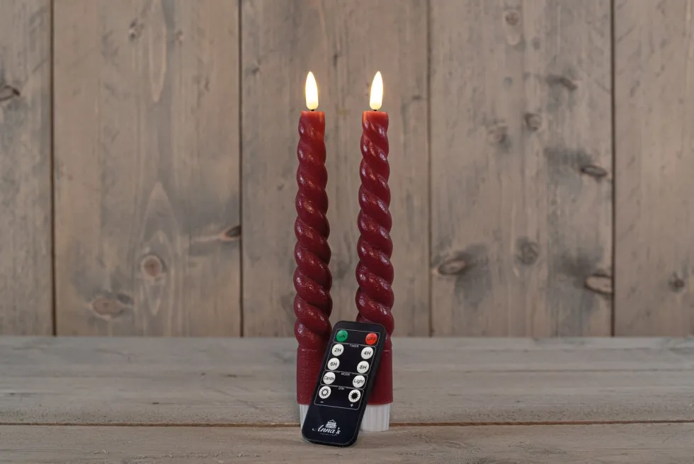 Anna's Collection LED dinerkaars Swirl bordeaux D 2,5 H 23 cm 2 stuks