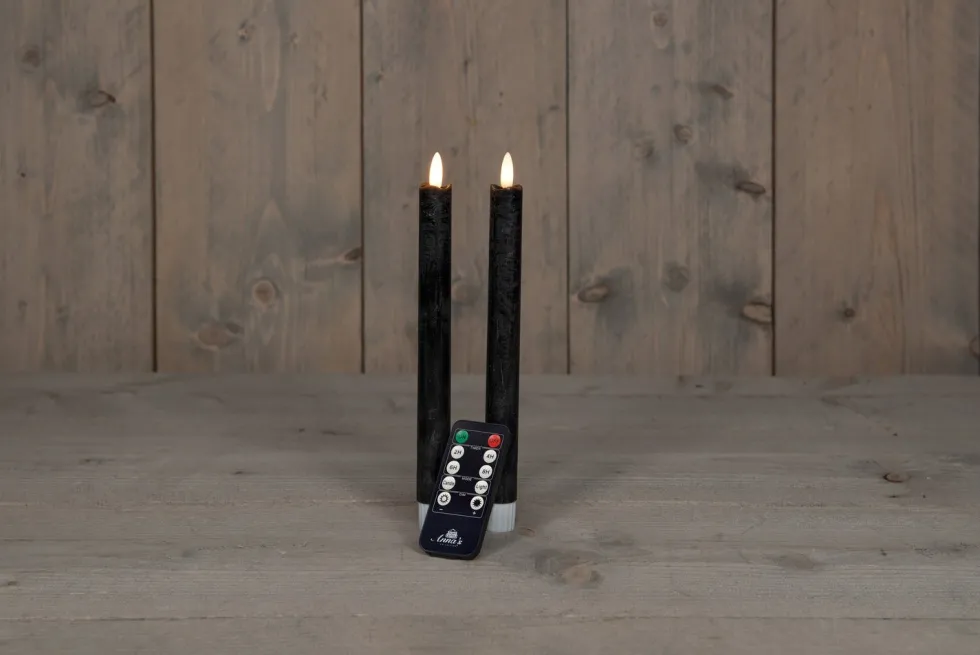 Anna's Collection LED dinerkaars Rustiek zwart D 2,5 H 23 cm 2 stuks