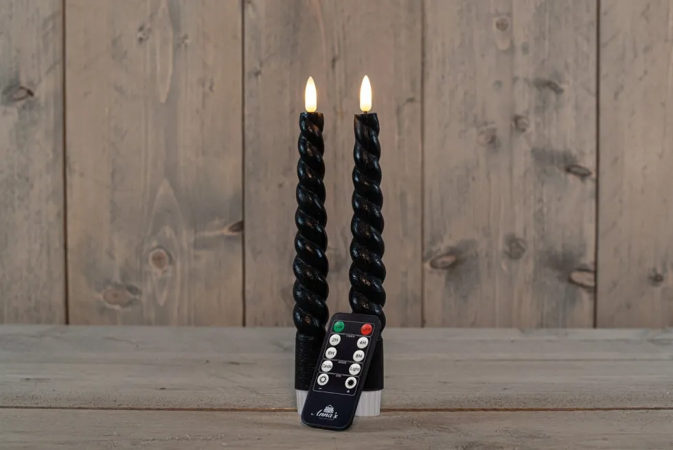 Anna's Collection LED dinerkaars Swirl zwart D 2,5 H 23 cm 2 stuks