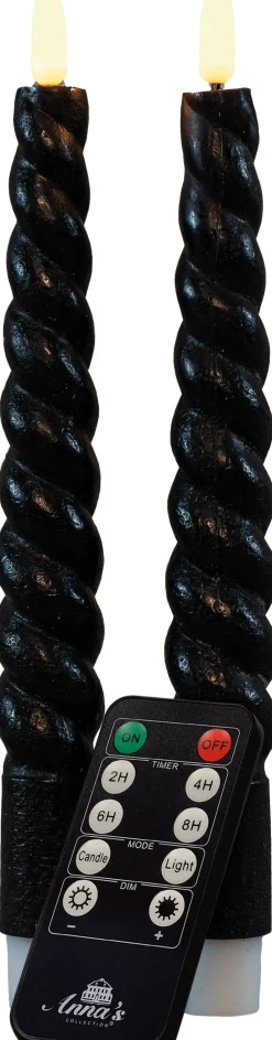Anna's Collection LED dinerkaars Swirl zwart D 2,5 H 23 cm 2 stuks