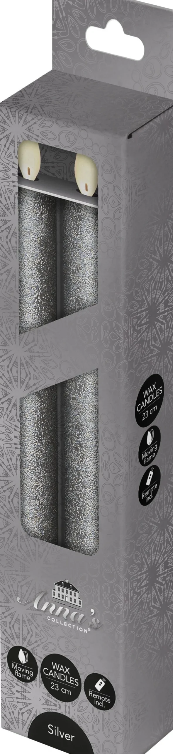 Anna's Collection LED dinerkaars zilver met afstandsbediening D 2,5 H 23 cm 2 stuks