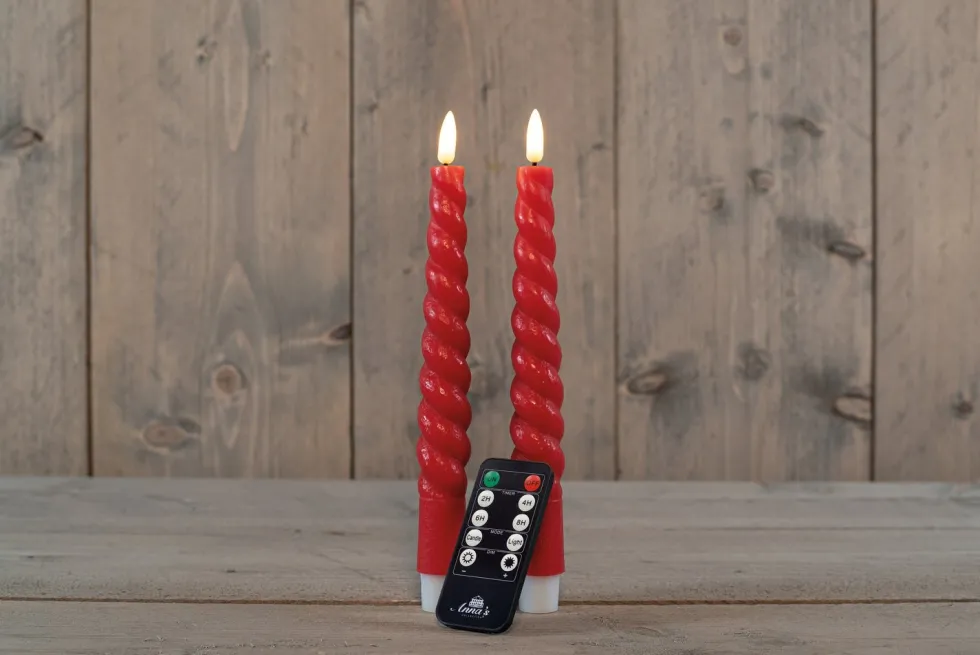 Anna's Collection LED dinerkaars Swirl rood D 2,5 H 23 cm 2 stuks