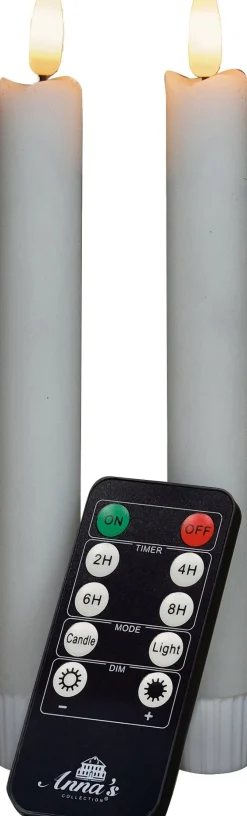 Anna's Collection LED dinerkaars Rustiek met timer wit D 2,1 H 18 cm 2 stuks