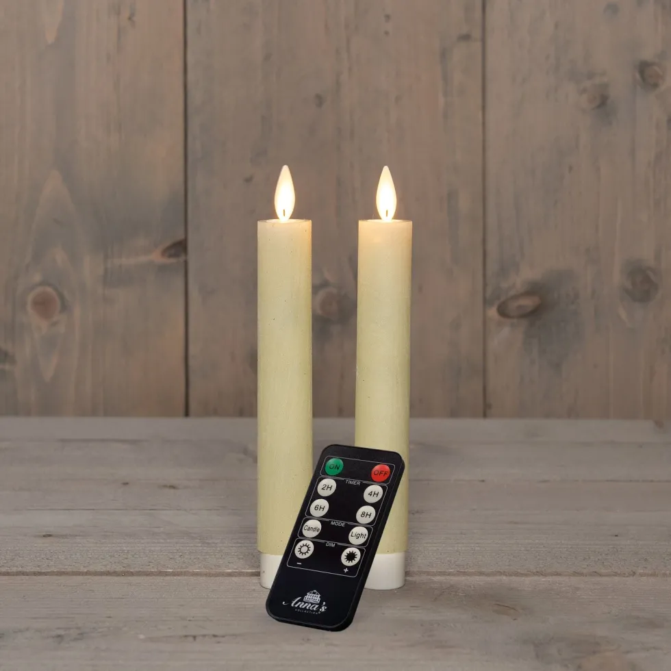 Anna's Collection LED dinerkaars met timer ivoor D 2 H 18 cm 2 stuks