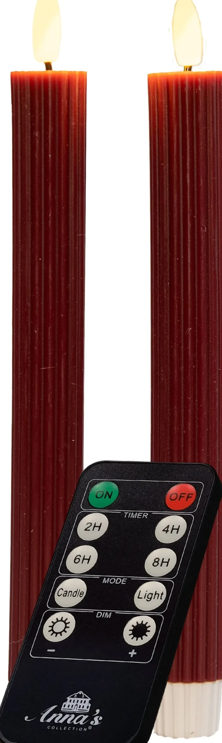 Anna's Collection LED dinerkaars Rib met timer bordeaux D 2,1 H 23 cm 2 stuks
