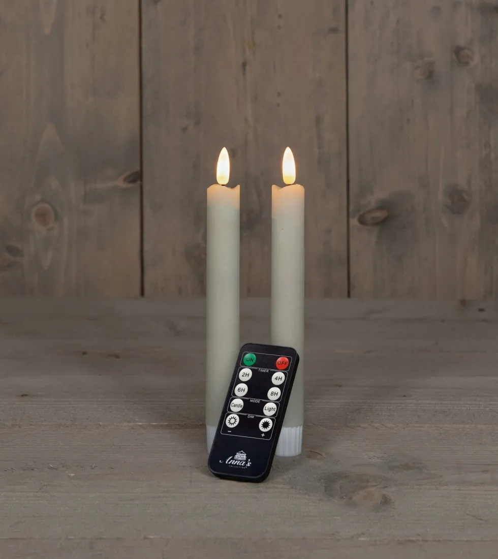Anna's Collection LED dinerkaars Rustiek met timer ivoor D 2,1 H 18 cm 2 stuks