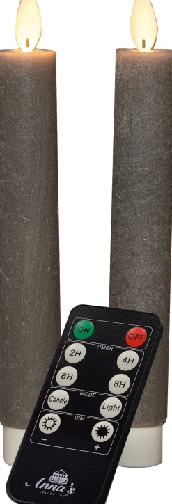 Anna's Collection LED dinerkaars Tara met timer taupe D 2,2 H 18 cm 2 stuks