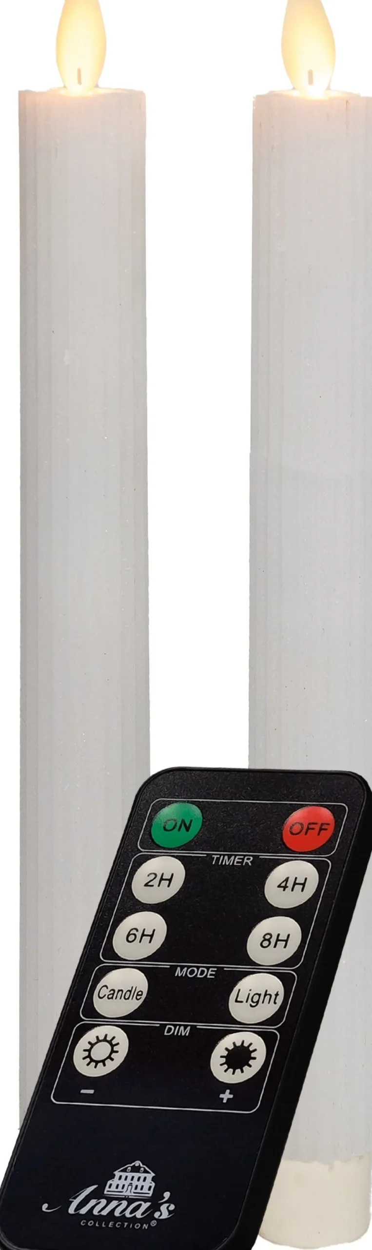 Anna's Collection LED dinerkaars Rib bewegende vlam met timer wit D 2,2 H 23 cm 2 stuks